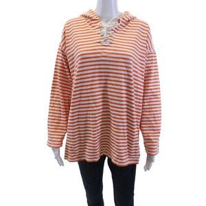 Vittadini Women Pullover Hoodies Orange Striped Cotton Size L